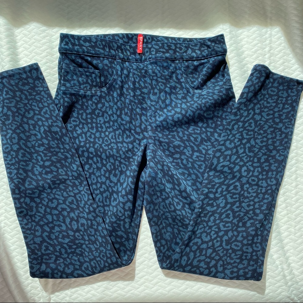 SPANX Jegging Denim Legging Tummy Control Leopard print Blue Women NWOT